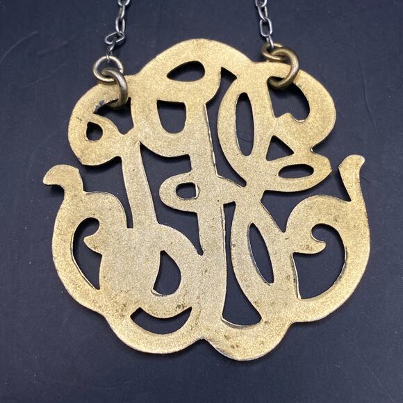 Signed JOHN WIND Universal Monogram Necklace Mixed Metal Gold Silver Plated - Picture 4 of 5